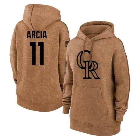 Women's Orlando Arcia Brown 2023 Salute to Service Pullover Hoodie